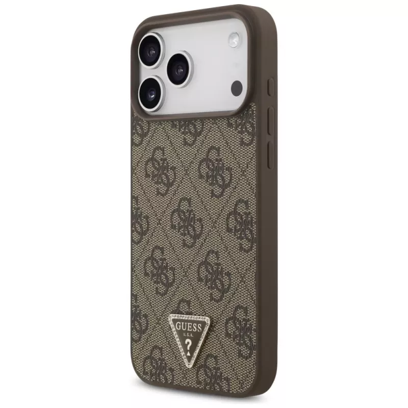 Custodia MagSafe GUESS Pelle 4G Triangle Strass per iPhone 18 Pro Max / 17 Pro Max - Marrone