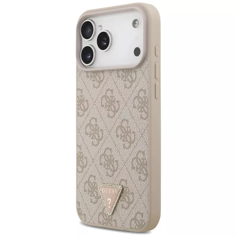 Custodia MagSafe GUESS Pelle 4G Triangle Strass per iPhone 18 Pro Max / 17 Pro Max - Rosa