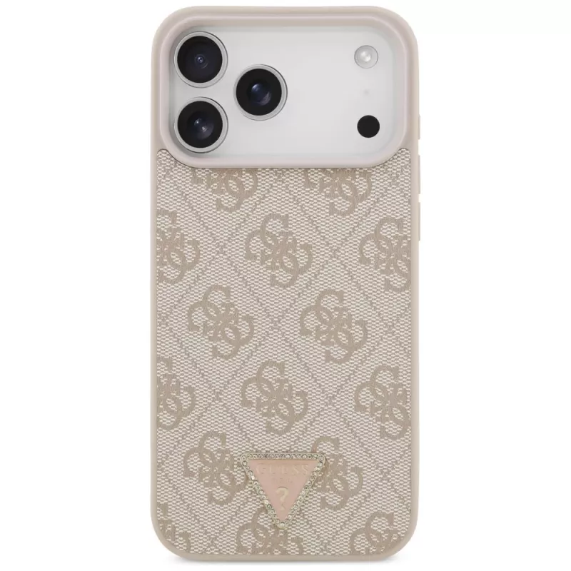 Custodia MagSafe GUESS Pelle 4G Triangle Strass per iPhone 18 Pro Max / 17 Pro Max - Rosa