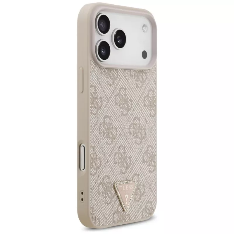 Custodia MagSafe GUESS Pelle 4G Triangle Strass per iPhone 18 Pro Max / 17 Pro Max - Rosa