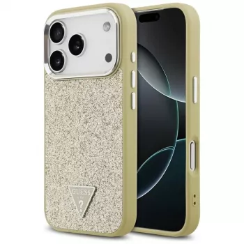 Custodia MagSafe GUESS Glitter Triangle Logo per iPhone 17 Pro - oro