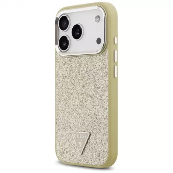 Custodia MagSafe GUESS Glitter Triangle Logo per iPhone 17 Pro - oro