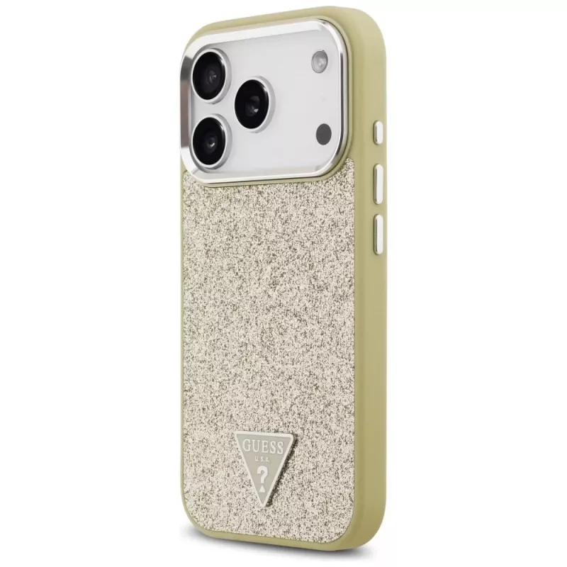 Custodia MagSafe GUESS Glitter Triangle Logo per iPhone 17 Pro - oro