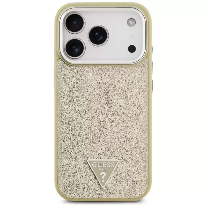 Custodia MagSafe GUESS Glitter Triangle Logo per iPhone 17 Pro - oro