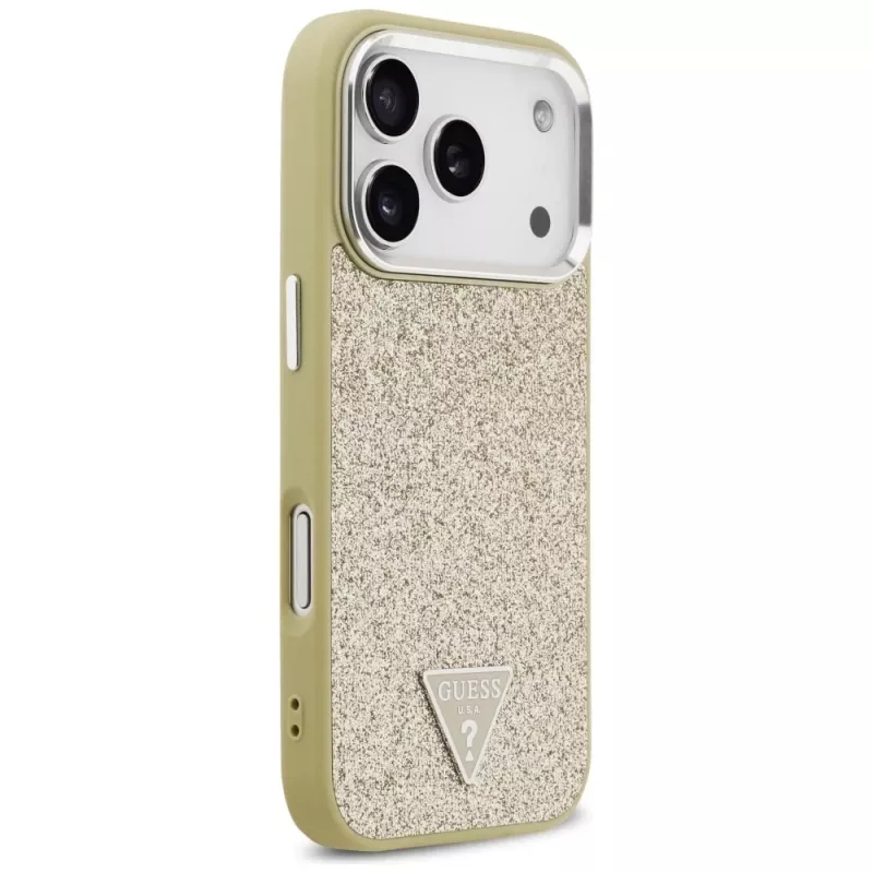 Custodia MagSafe GUESS Glitter Triangle Logo per iPhone 17 Pro - oro