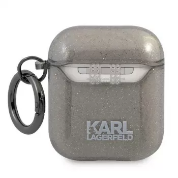 Custodia Karl Lagerfeld KLA2UKHGK per AirPods 1/2 nero glitter testa di Karl