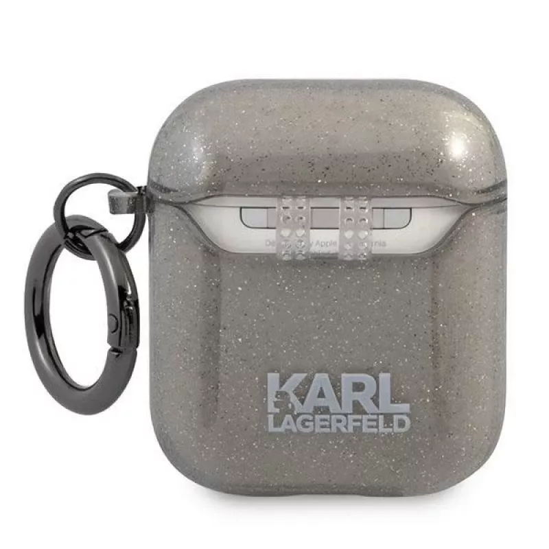 Custodia Karl Lagerfeld KLA2UKHGK per AirPods 1/2 nero glitter testa di Karl