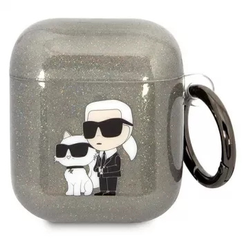Custodia Karl Lagerfeld KLA2HNKCTGK per AirPods 1/2 nero glitter Karl & Choupette