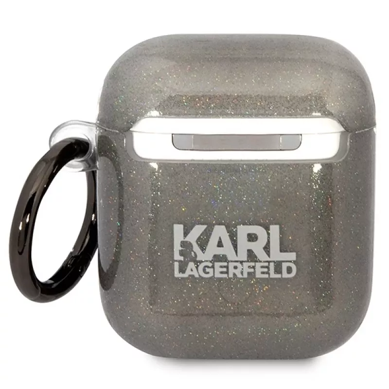 Custodia Karl Lagerfeld KLA2HNKCTGK per AirPods 1/2 nero glitter Karl & Choupette