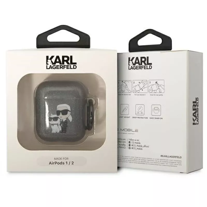 Custodia Karl Lagerfeld KLA2HNKCTGK per AirPods 1/2 nero glitter Karl & Choupette