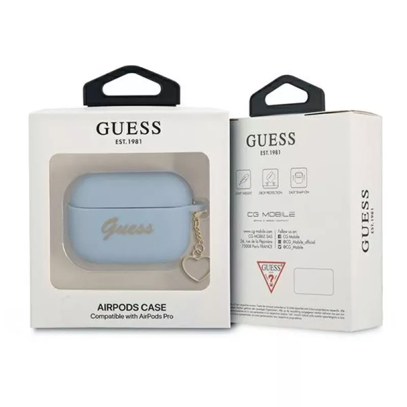Custodia Guess GUAPLSCHSB per AirPods Pro blu silicone charm Heart Collection