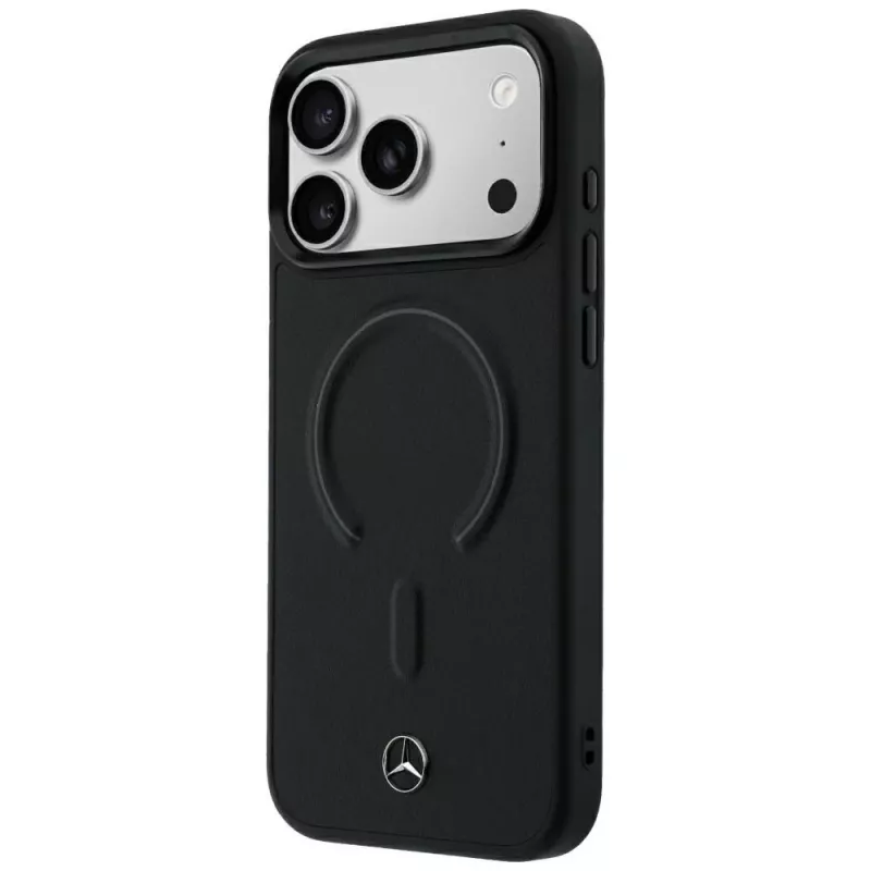 Custodia MagSafe Mercedes-Benz in pelle vera per iPhone 18 Pro / 17 Pro, nero