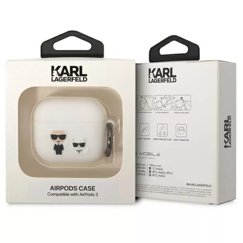 Custodia Karl Lagerfeld KLACA3SILKCW per AirPods 3 in silicone bianco Karl & Choupette