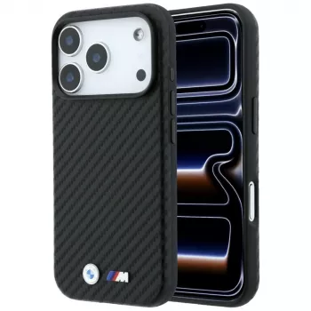 Custodia MagSafe BMW M Carbon Metal Logo per iPhone 18 Pro Max / 17 Pro Max - nero