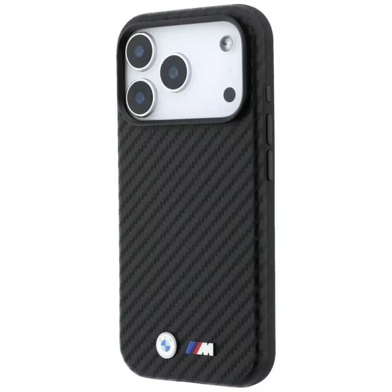 Custodia MagSafe BMW M Carbon Metal Logo per iPhone 18 Pro Max / 17 Pro Max - nero
