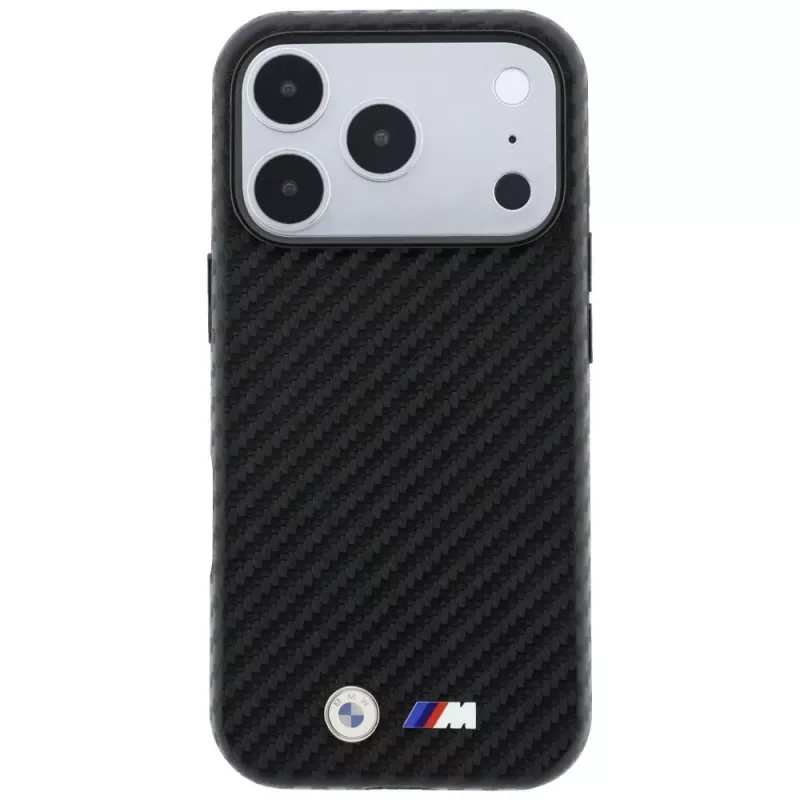 Custodia MagSafe BMW M Carbon Metal Logo per iPhone 18 Pro Max / 17 Pro Max - nero