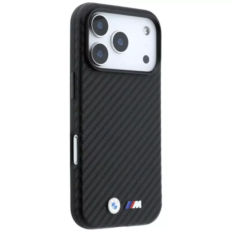 Custodia MagSafe BMW M Carbon Metal Logo per iPhone 18 Pro Max / 17 Pro Max - nero