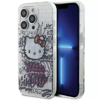 Custodia rigida Hello Kitty HKHCP15XHDGPHT per iPhone 15 Pro Max 6,7 pollici bianca IML Kitty On Bricks Graffiti