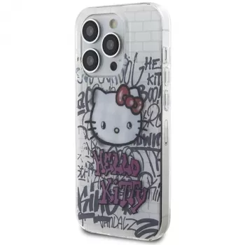 Custodia rigida Hello Kitty HKHCP15XHDGPHT per iPhone 15 Pro Max 6,7 pollici bianca IML Kitty On Bricks Graffiti