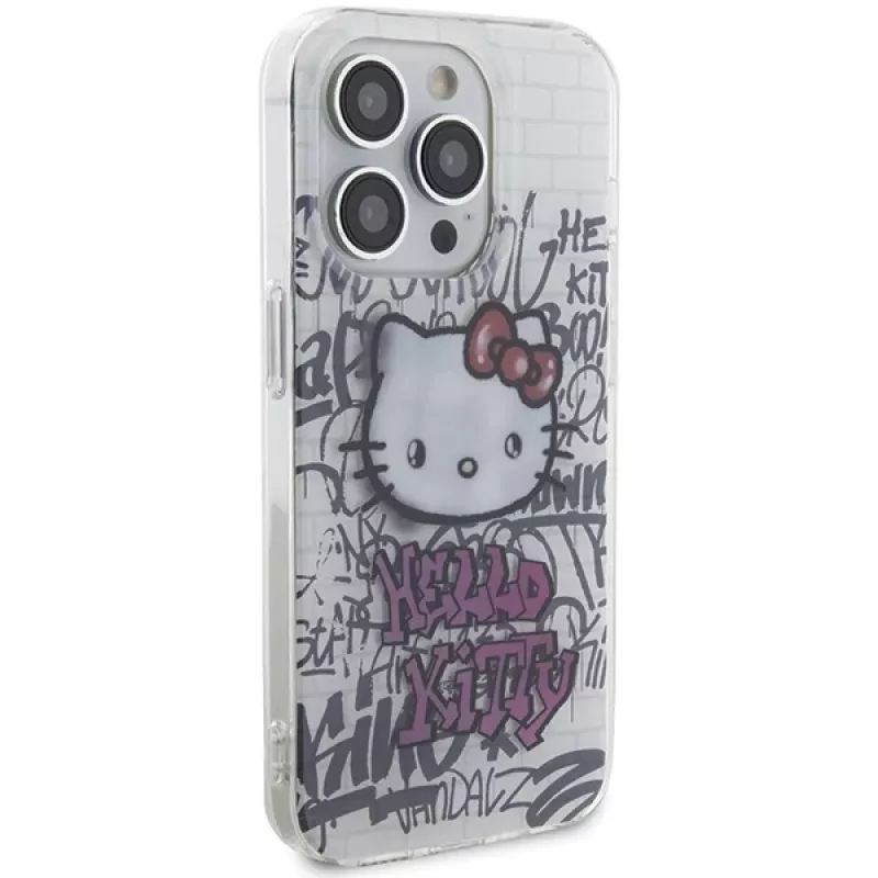 Custodia rigida Hello Kitty HKHCP15XHDGPHT per iPhone 15 Pro Max 6,7 pollici bianca IML Kitty On Bricks Graffiti