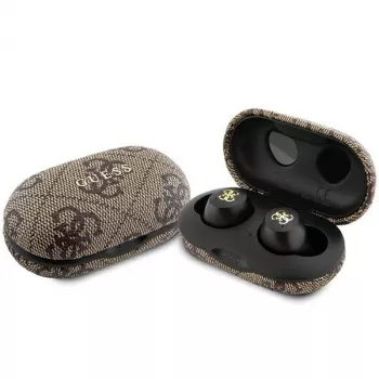 Guess GUTWSP4EGW auricolari true wireless con custodia di ricarica, Bluetooth 5.3, ENC, marrone 4G Metal