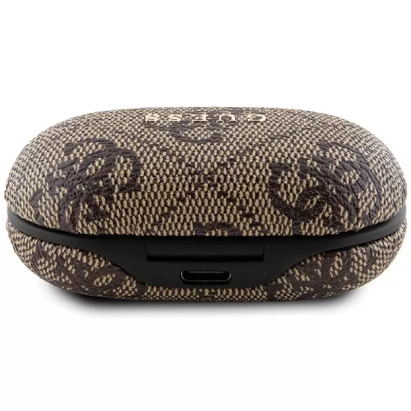 Guess GUTWSP4EGW auricolari true wireless con custodia di ricarica, Bluetooth 5.3, ENC, marrone 4G Metal