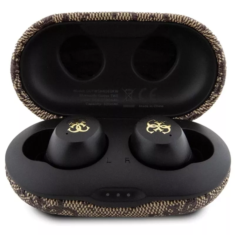 Guess GUTWSP4EGW auricolari true wireless con custodia di ricarica, Bluetooth 5.3, ENC, marrone 4G Metal