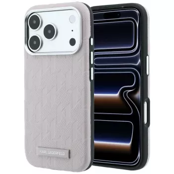 Custodia MagSafe Karl Lagerfeld Grained Mono Resin Logo per iPhone 18 Pro Max / 17 Pro Max - rosa