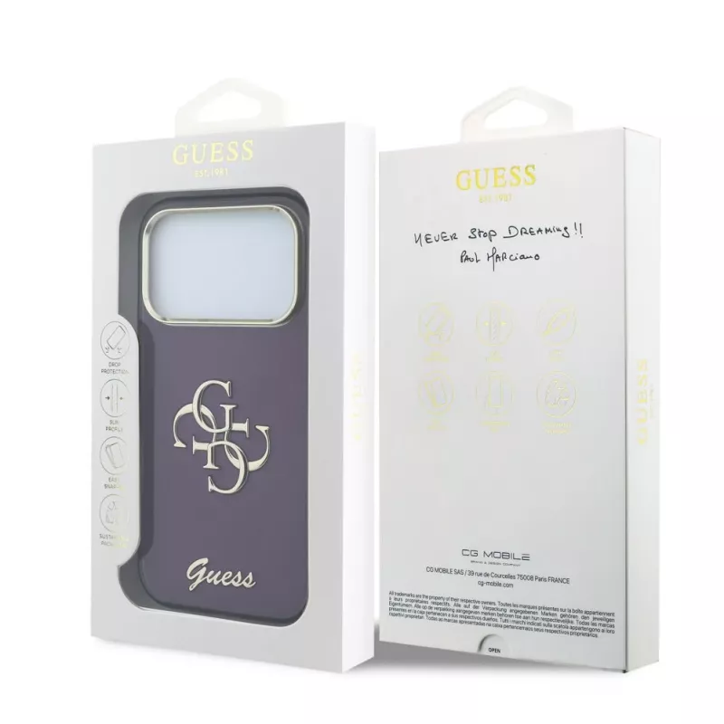 Custodia posteriore GUESS 4G Script Metal per Apple iPhone 18 Pro / 17 Pro - bordeaux