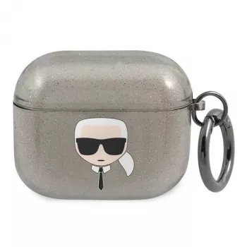 Karl Lagerfeld KLA3UKHGK Custodia per AirPods 3 nera glitter testa di Karl
