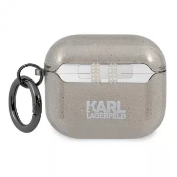 Karl Lagerfeld KLA3UKHGK Custodia per AirPods 3 nera glitter testa di Karl
