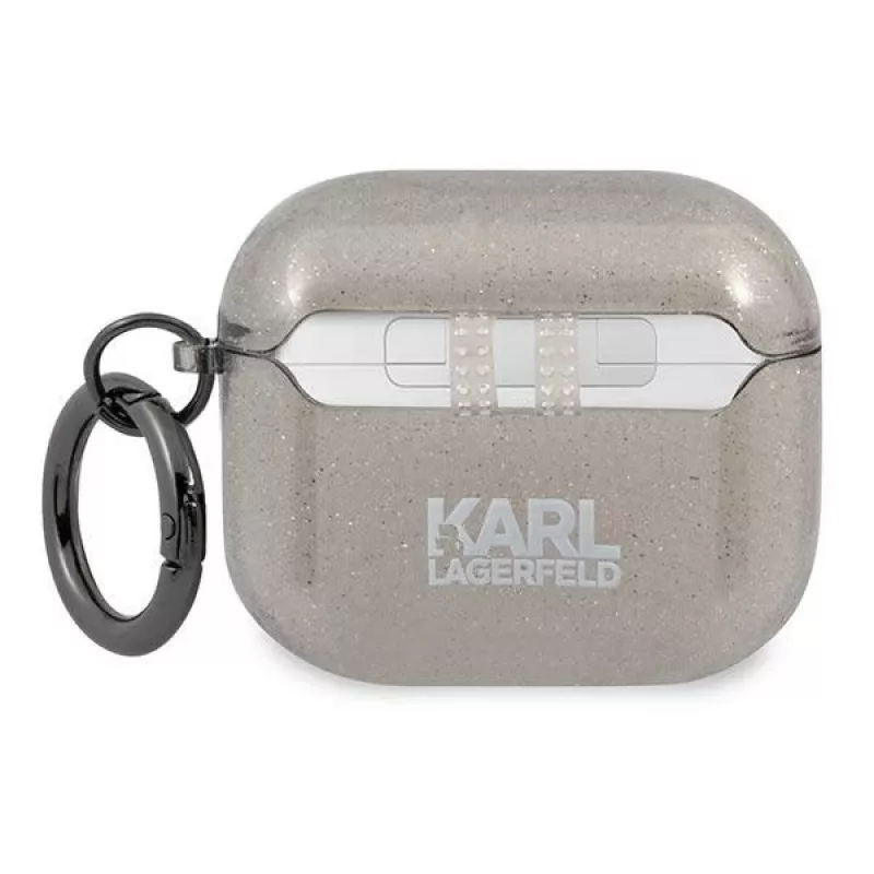 Karl Lagerfeld KLA3UKHGK Custodia per AirPods 3 nera glitter testa di Karl
