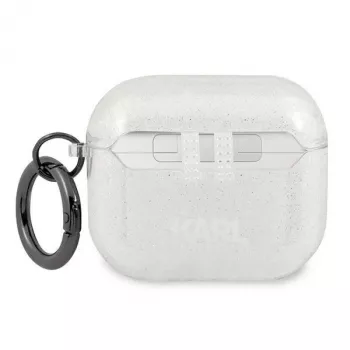 Karl Lagerfeld KLA3UKHGS Custodia per AirPods 3 argento glitter testa di Karl