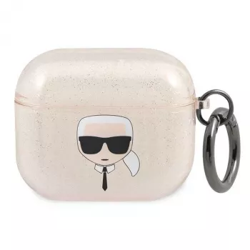 Karl Lagerfeld KLA3UKHGD Custodia per AirPods 3 glitter oro testa di Karl