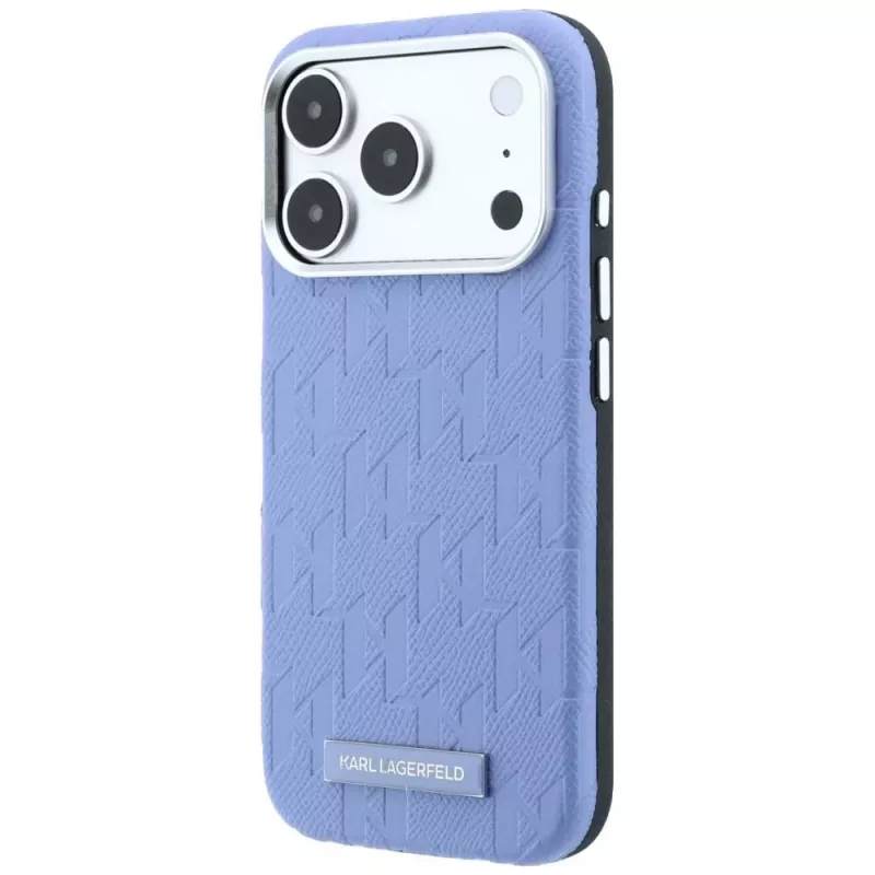 Karl Lagerfeld Custodia MagSafe Grained Mono Resin Logo per iPhone 18 Pro Max / 17 Pro Max - Azzurro