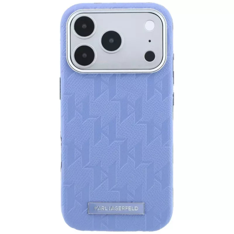 Karl Lagerfeld Custodia MagSafe Grained Mono Resin Logo per iPhone 18 Pro Max / 17 Pro Max - Azzurro