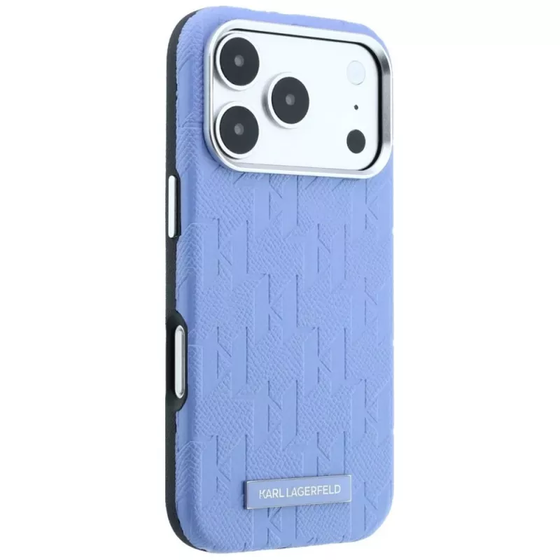 Karl Lagerfeld Custodia MagSafe Grained Mono Resin Logo per iPhone 18 Pro Max / 17 Pro Max - Azzurro