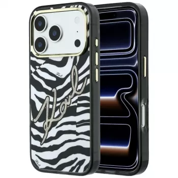 Karl Lagerfeld Custodia MagSafe IML Signature Zebra Glitter per iPhone 18 Pro / 17 Pro - Oro