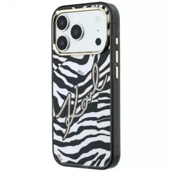 Karl Lagerfeld Custodia MagSafe IML Signature Zebra Glitter per iPhone 18 Pro / 17 Pro - Oro