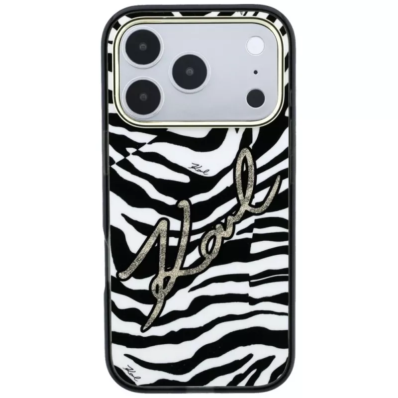 Karl Lagerfeld Custodia MagSafe IML Signature Zebra Glitter per iPhone 18 Pro / 17 Pro - Oro