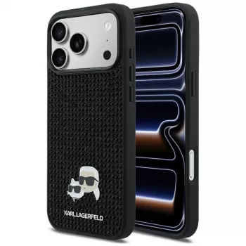 Karl Lagerfeld Custodia Rhinestones Karl & Choupette Pin per iPhone 17 Pro Max - Nero