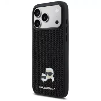 Karl Lagerfeld Custodia Rhinestones Karl & Choupette Pin per iPhone 17 Pro Max - Nero