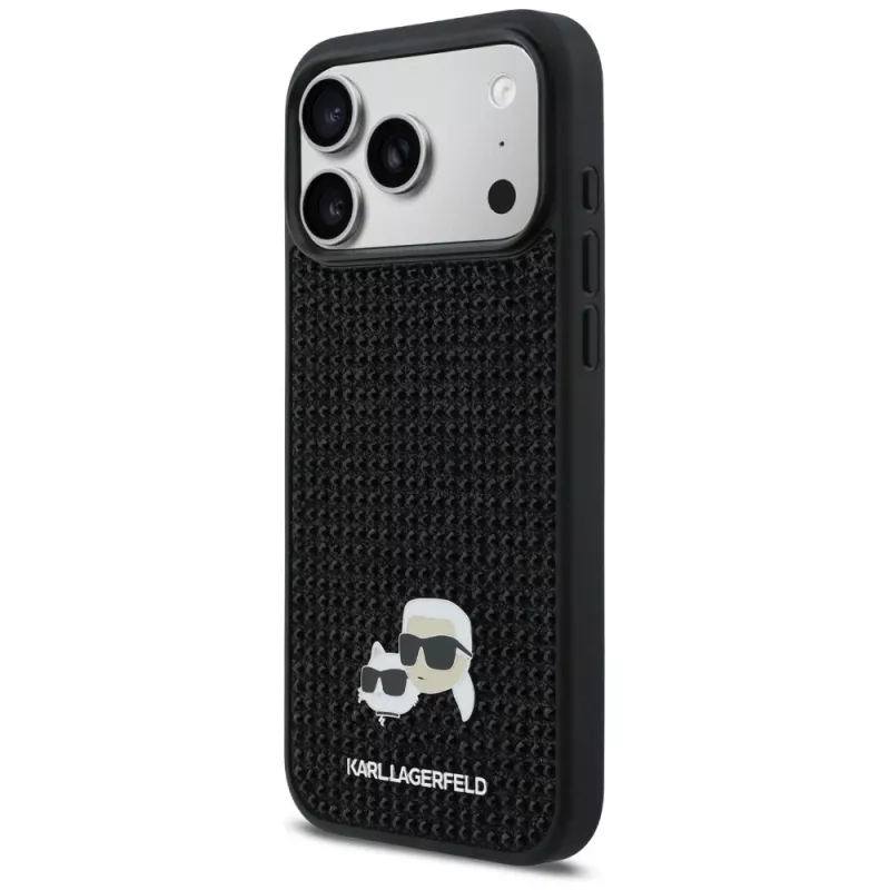 Karl Lagerfeld Custodia Rhinestones Karl & Choupette Pin per iPhone 17 Pro Max - Nero