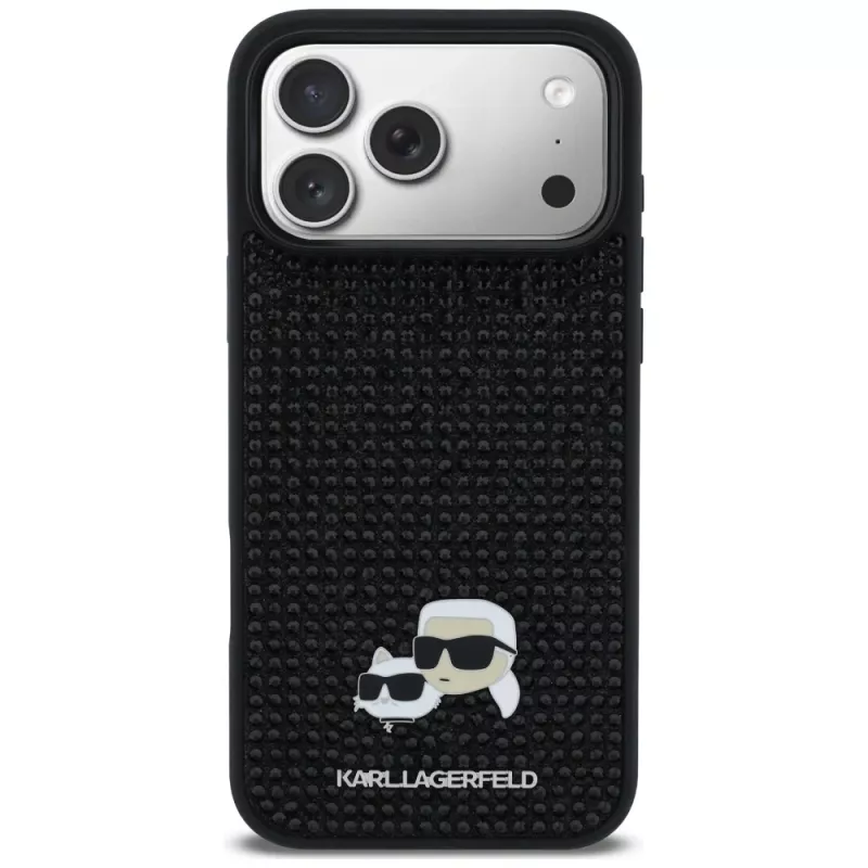 Karl Lagerfeld Custodia Rhinestones Karl & Choupette Pin per iPhone 17 Pro Max - Nero
