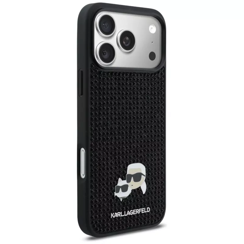 Karl Lagerfeld Custodia Rhinestones Karl & Choupette Pin per iPhone 17 Pro Max - Nero
