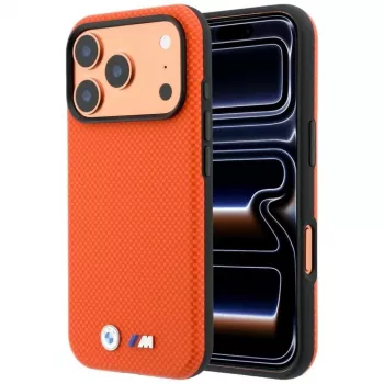 BMW M Custodia MagSafe Quadrille Kevlar per iPhone 17 Pro Max / 18 Pro Max – Arancione con logo in metallo