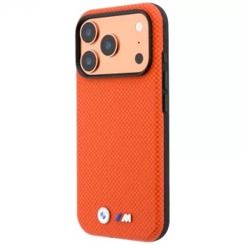 BMW M Custodia MagSafe Quadrille Kevlar per iPhone 17 Pro Max / 18 Pro Max – Arancione con logo in metallo