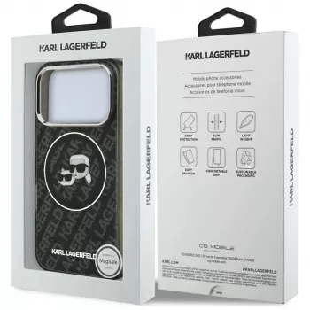 Karl Lagerfeld Custodia MagSafe IML Glitter Karl & Choupette Heads Logo per iPhone 17 Pro nera