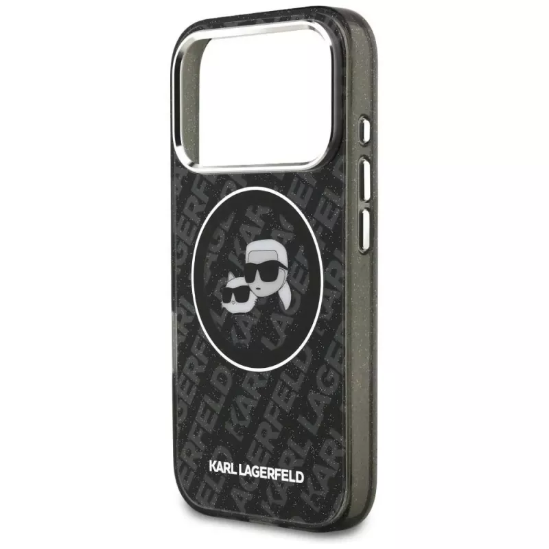 Karl Lagerfeld Custodia MagSafe IML Glitter Karl & Choupette Heads Logo per iPhone 17 Pro nera