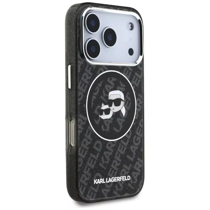 Karl Lagerfeld Custodia MagSafe IML Glitter Karl & Choupette Heads Logo per iPhone 17 Pro nera